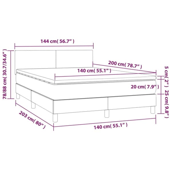 Ramsäng med madrass ljusgrå 140x200 cm sammet