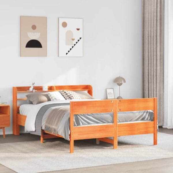 Sängram utan madrass vaxbrun 140x190 cm massiv furu