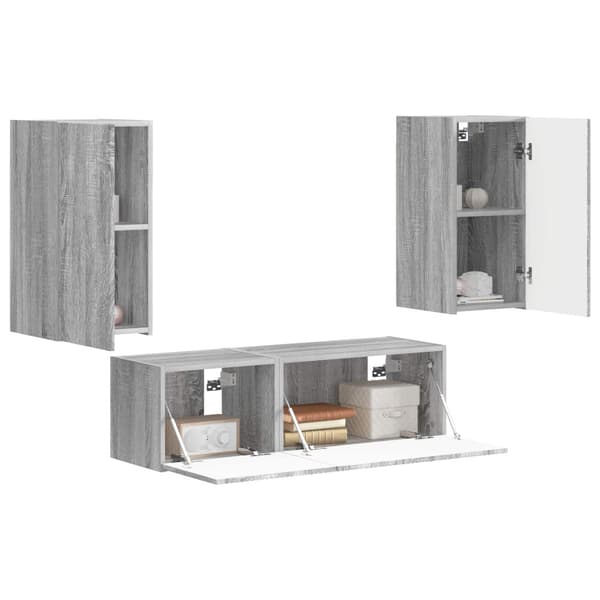 TV väggskåp set Väggmonterad 4 pcs Grå Sonoma Konstruerat trä