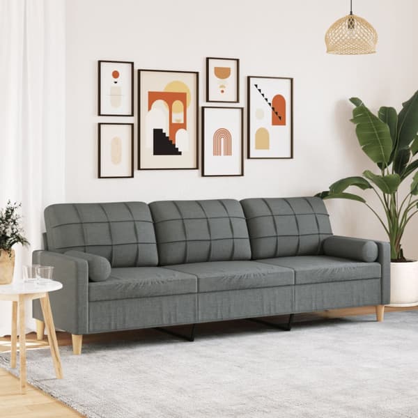 3-sitssoffa med prydnadskuddar mörkgrå 210 cm tyg