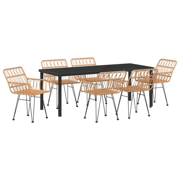 Trädgårdsmöbelset 7 pcs Brun Pulverlackerat stål