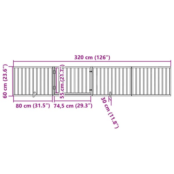 Hundgrind med dörr vikbar 4 paneler vit 320 cm poppel