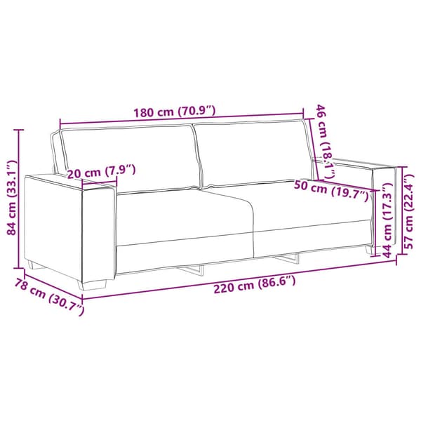 3-Sits soffa Brun 220 cm tyg