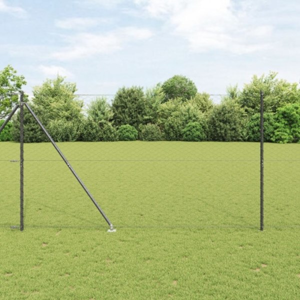 Hexagonstängsel Grå 1,6x10 m Stål, vidaXL Stängselstolpar med spik 7 st Ø32 mm 180 cm Galvaniserat stål