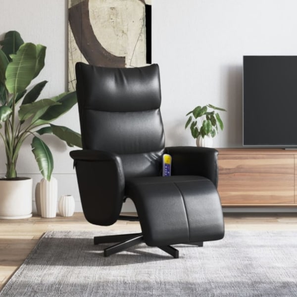 Massagefåtölj med fotstöd svart konstläder