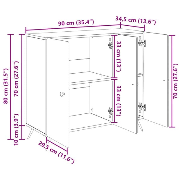 Sideboard Vit högglans 89 x 34,5 x 80 cm Konstruerat trä