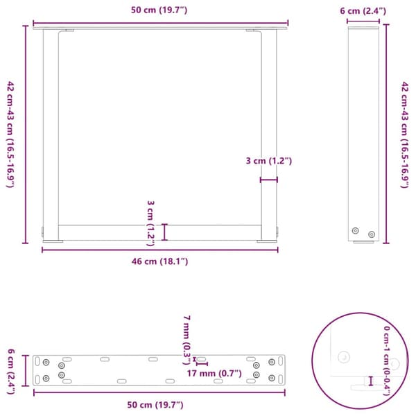 Soffbordsben U-formade 2 st svarta 50x(42-43) cm stål