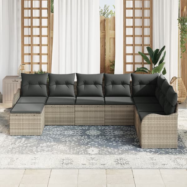 Trädgårdsoffset med kudde 8 pcs Ljusgrå Poly rattan