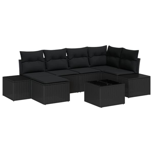Trädgårdsoffset med kudde 7 pcs Svart konstrotting