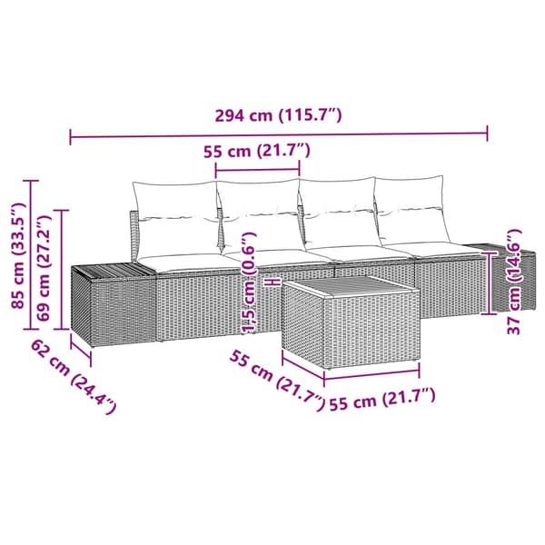 Trädgårdsoffset 5 pcs Beige och Ljusgrå konstrotting