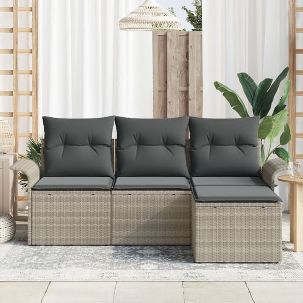 Trädgårdsoffset med kudde med lagring 4 pcs Ljusgrå Poly rattan