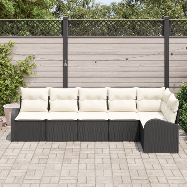 Trädgårdsoffset med kudde 6 pcs Svart Poly rattan