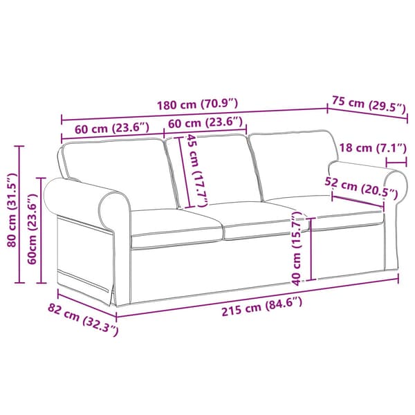 Soffa Mörkgrå 215 x 82 x 80 cm tyg