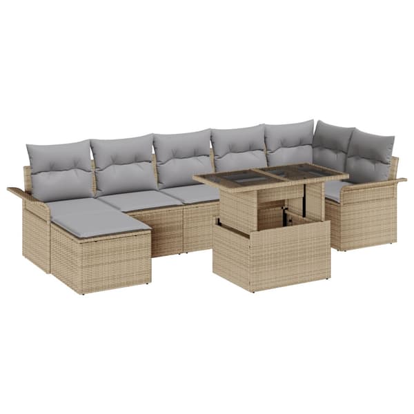 Trädgårdsoffset med kudde med lagring 8 pcs Beige Poly rattan