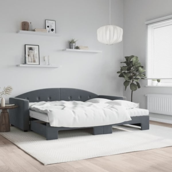 Dagbädd utdragbar med madrasser mörkgrå 90x200 cm sammet