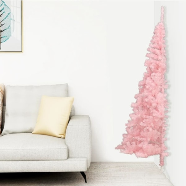 Halv plastgran med stativ rosa 240 cm PVC