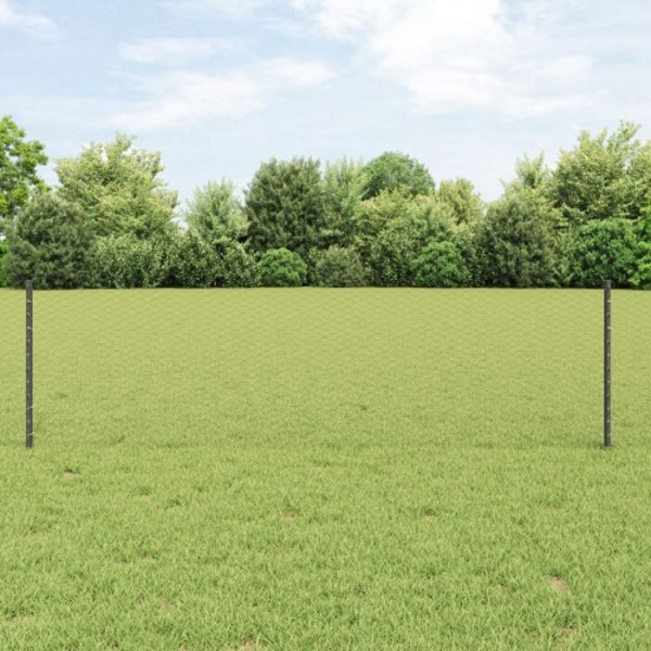 Stängselstolpar 11 st U-kanel Grå 60 cm Stål, vidaXL Sexkantigt stängsel Grå 0.6x100 m Stål