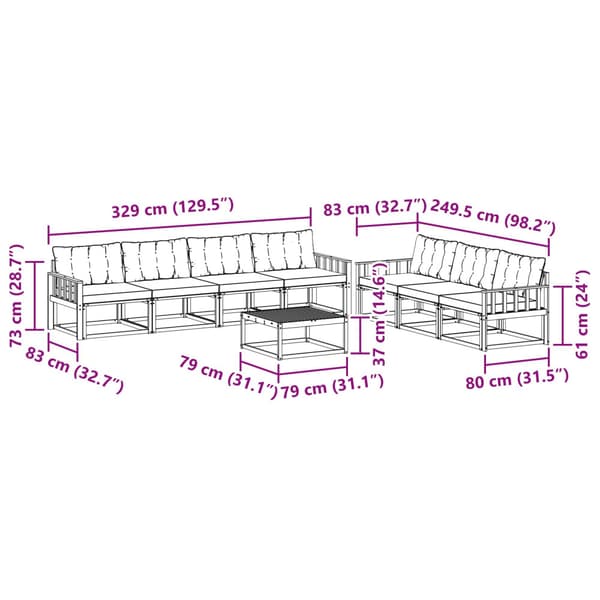 Utomhussoffset 8 pcs Vit och svart