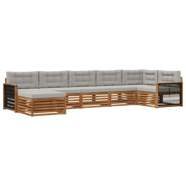 Utomhussoffset med kudde 7 pcs Naturlig och ljusgrå