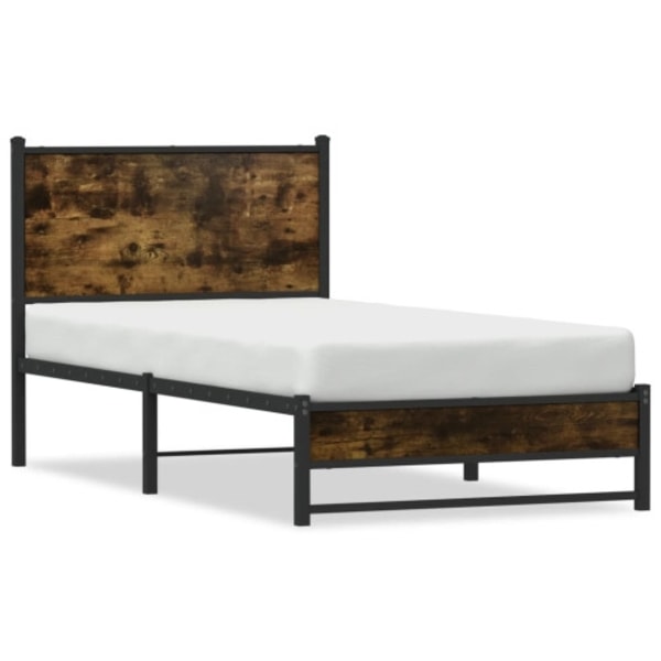 Sängram utan madrass metall rökfärgad ek 75x190 cm