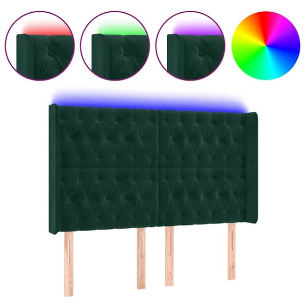 Sänggavel LED grön 147x16x118/128 cm sammet