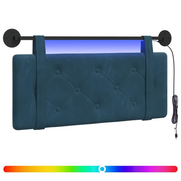 Hängande sänggavel Med LED-lampa Blå Sammet