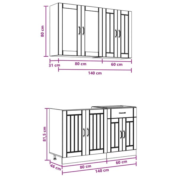 Köksenhet LUCCA 4 pcs Svart Konstruerat trä