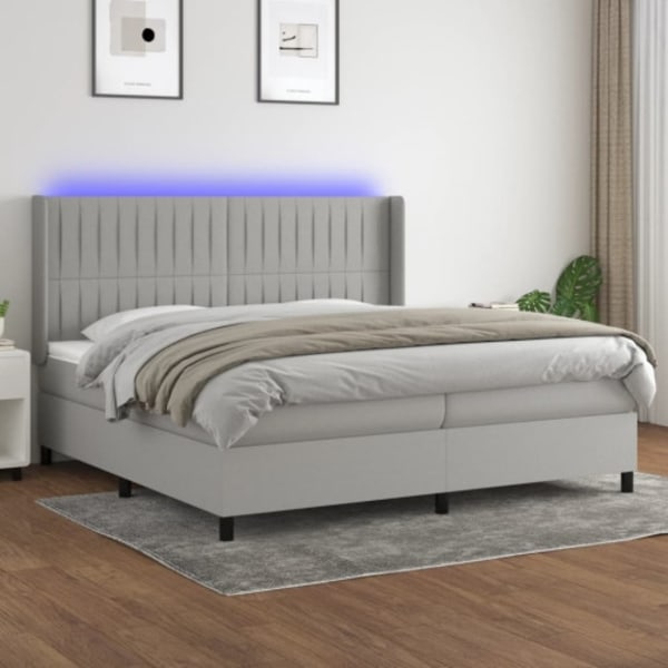 Ramsäng med madrass & LED ljusgrå 200x200 cm tyg
