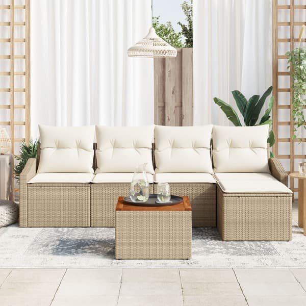 Trädgårdsoffset 6 pcs Beige och gräddfärgad konstrotting