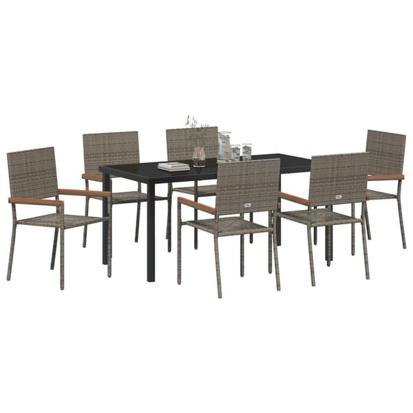 Trädgårdsmöbelset med kudde 7 pcs Grå konstrotting