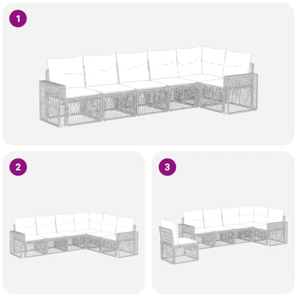 Trädgårdsoffset 6 pcs Svart och krämvit konstrotting