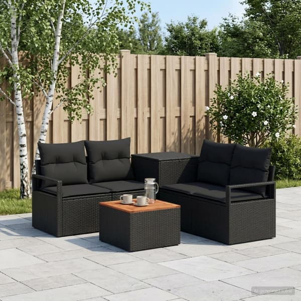 Soffset 6 st Svart Poly Rattan och stål