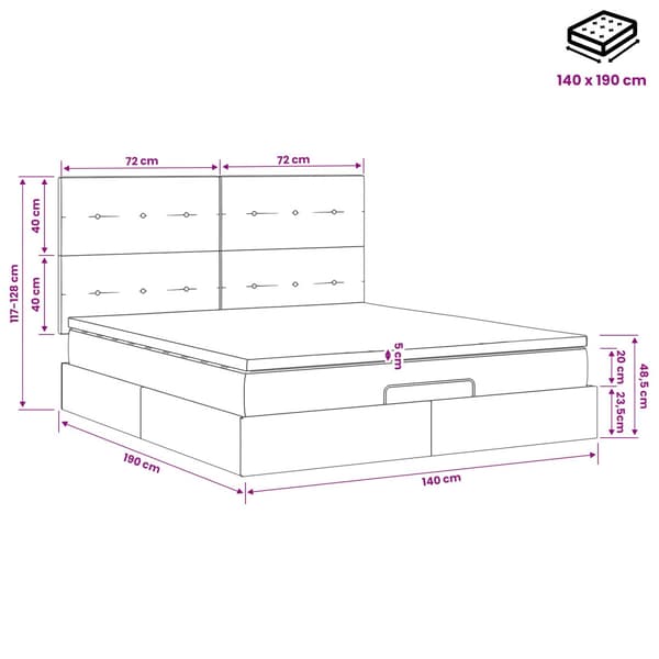 Ottoman säng med madrass Mörkblå 140 x 190 cm Sammet
