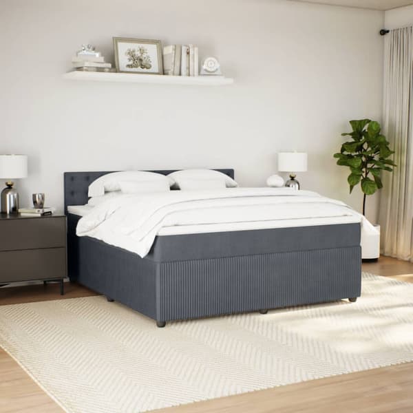 Ramsäng med madrass mörkgrå 180x200 cm sammet