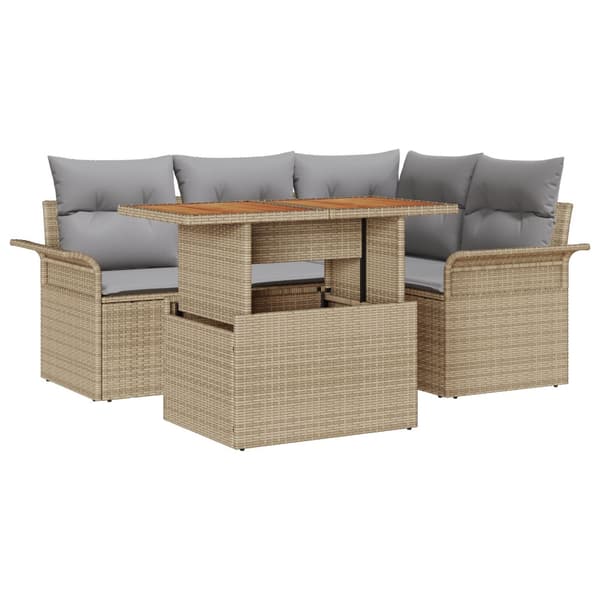 Trädgårdsoffset med kudde 5 pcs beige och ljusgrå