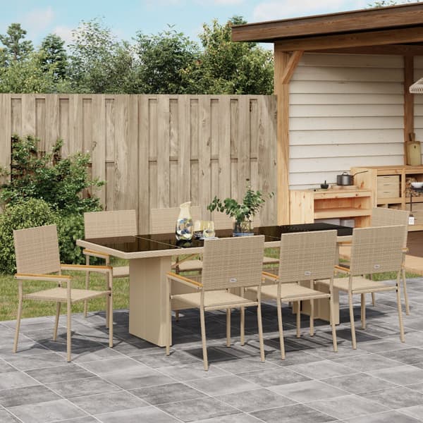 Trädgårdsmöbelset 9 pcs Beige konstrotting