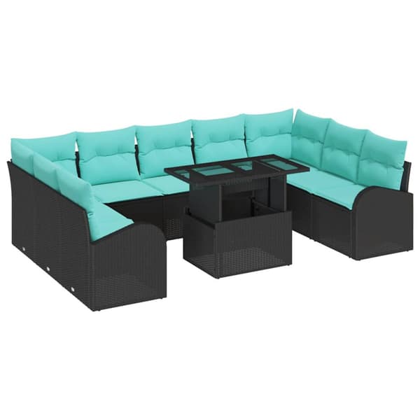 Trädgårdsoffset med lagring 10 pcs Svart Poly rattan