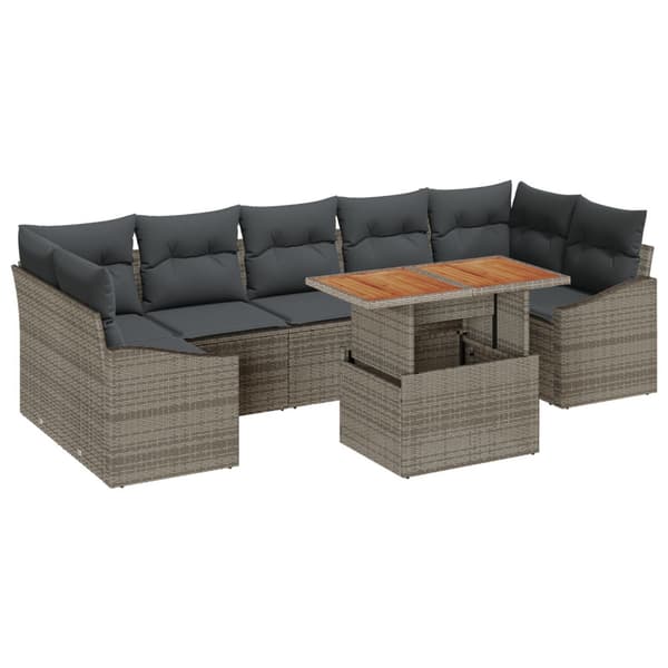 Trädgårdsoffset 8 pcs Grå Poly Rattan och Pulverlackerad Stål