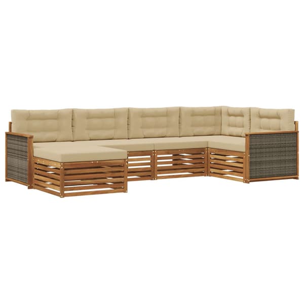 Utomhussoffset med kudde 6 pcs Naturlig och Beige