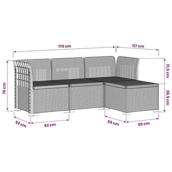 4-sits Trädgårdsoffa Rattan Look PP Vit
