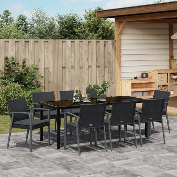 Trädgårdsmöbelset 9 pcs Svart och Grå PE Rattan