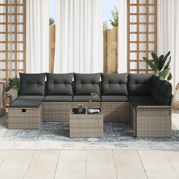 Trädgårdsoffset 9 st Poly rattan
