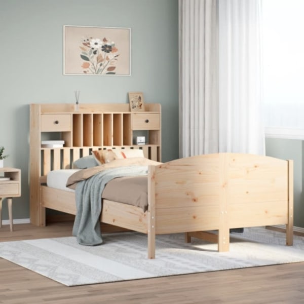 Säng med bokhylla utan madrass 135x190cm massiv furu