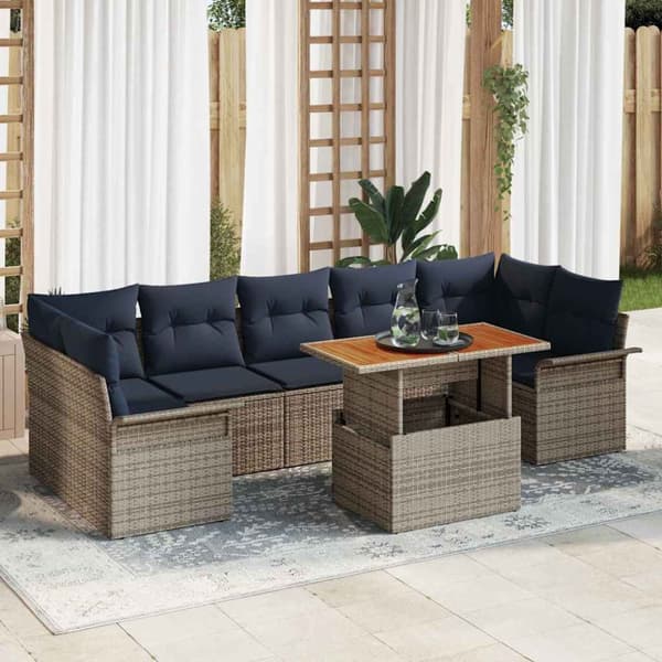 Trädgårdsoffset med lagring 8 pcs Grå Poly rattan