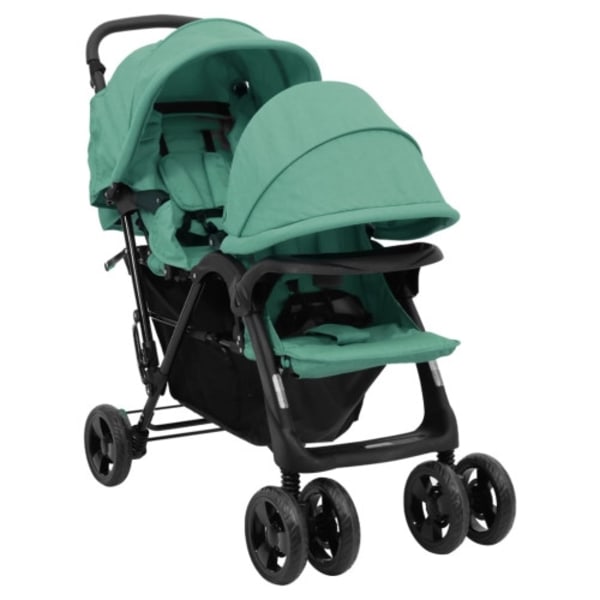 Tandem tvillingvagn grön stål