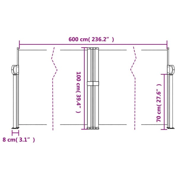 Infällbar sidomarkis terrakotta 100x600 cm