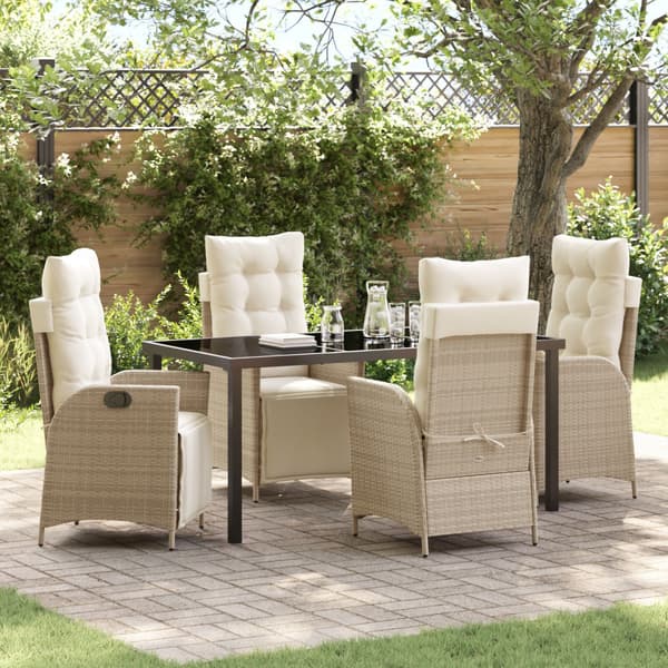 Trädgårdsmöbelset med kudde 5 pcs Beige konstrotting