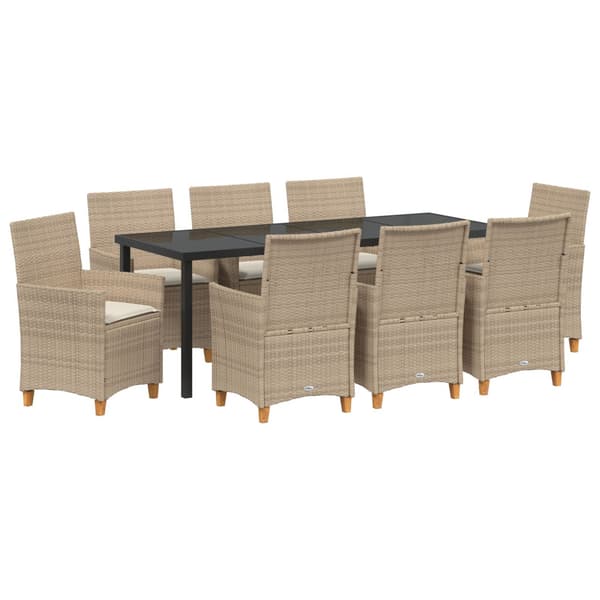 Trädgårdsmöbelset 9 pcs Beige konstrotting