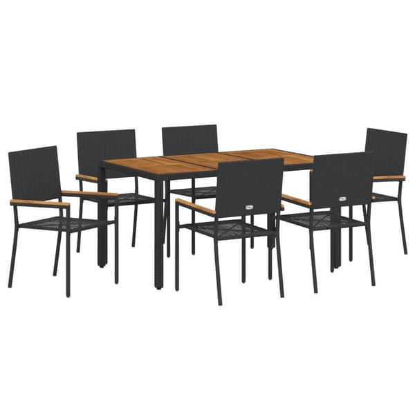 Trädgårdsmöbelset 7 pcs Svart konstrotting