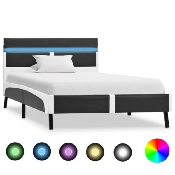 Sängram med LEDs utan madrass grå konstläder 90x200 cm